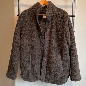 Abercrombie women’s Sherpa nylon-trim snap-up jacket size XL in olive color